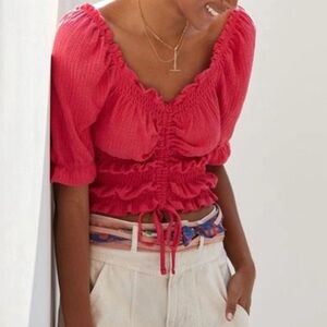 Pilcro by Anthropologie Red Ruched Blouse